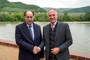 Der tunesische Innenminister Kamel Fekih und Innenminister Gerhard Karner.